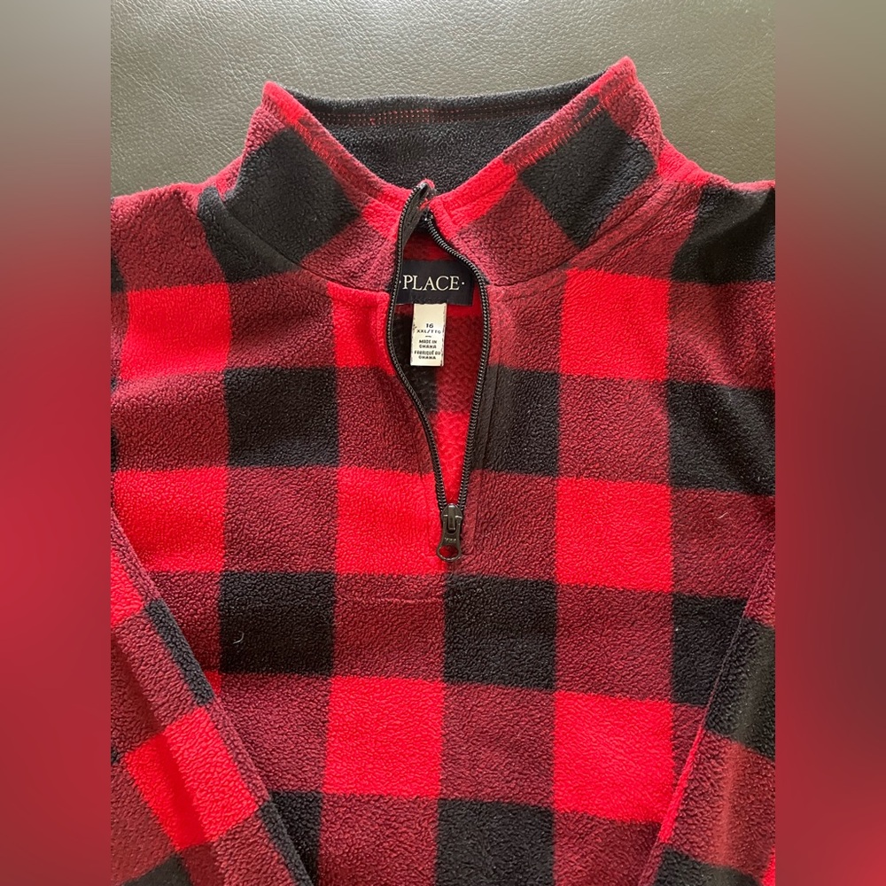 Children’s Place Red and Black Plaid Fleece Pullover Size 16 - Picture 2 of 2